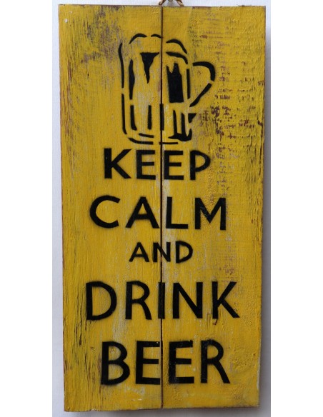 Pannello decorativo in legno ideale per B&B birreria bar locale "Keep calm and love me or beer" cm 40x20