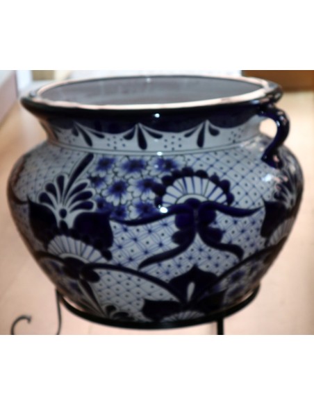 Vaso in ceramica Messicana realizzata e dipinto a mano cm 48x35 floreale blu