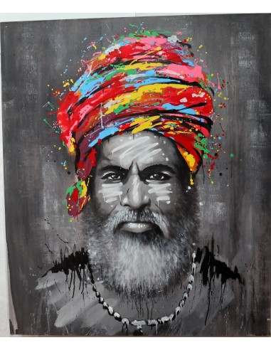 Quadro dipinto pop art vecchio saggio Indiano...