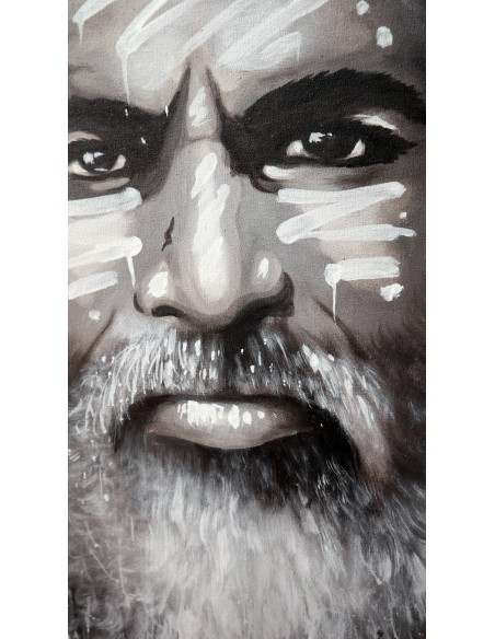 Quadro dipinto pop art vecchio saggio Indiano cm120x100 africana tribale moderno industrial tela grigio