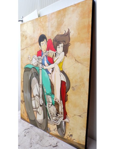 Quadro Lupin III cm 120x100 con Fujiko in moto...