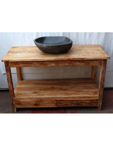 Mobile bagno in Teak massello bianco decapato cm 120x50x75h con cassetti e ripiano o porta Tv