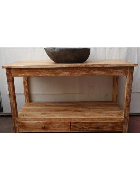 Mobile bagno in Teak massello bianco decapato cm 120x50x75h con cassetti e ripiano o porta Tv