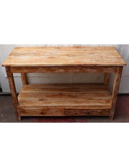 Mobile bagno in Teak massello bianco decapato cm 120x50x75h con cassetti e ripiano o porta Tv