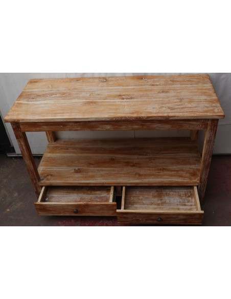 Mobile bagno in Teak massello bianco decapato cm 120x50x75h con cassetti e ripiano o porta Tv