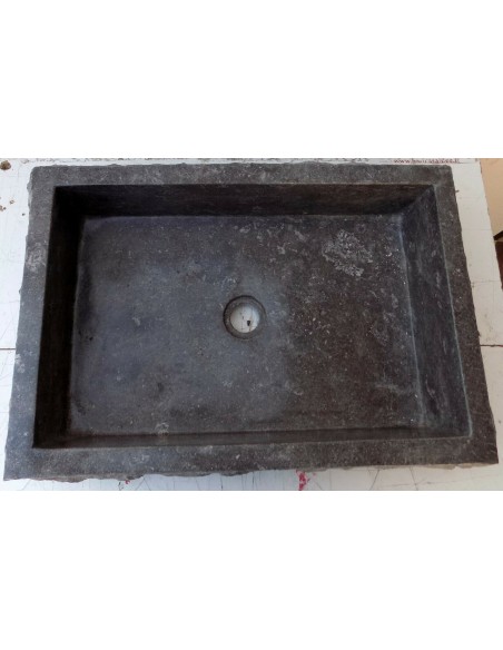 Lavandino in marmo grigio nero regolare cm 60x40x17 lavabo bocciardato
