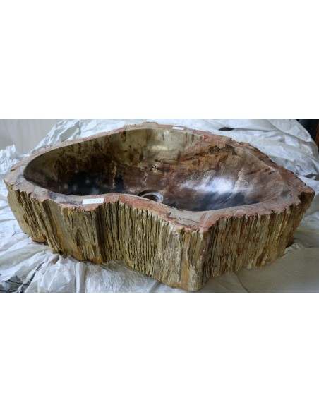 Lavandino in pietra di legno fossile cm 64x42x15 lavabo sink fossili nero marrone