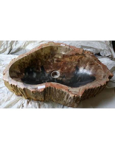 Lavandino in pietra di legno fossile cm 64x42x15 lavabo sink fossili nero marrone