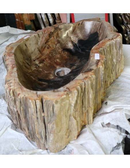 Lavandino in pietra di legno fossile cm 64x42x15 lavabo sink fossili nero marrone