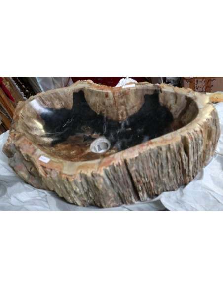 Lavandino in pietra di legno fossile cm 64x42x15 lavabo sink fossili nero marrone