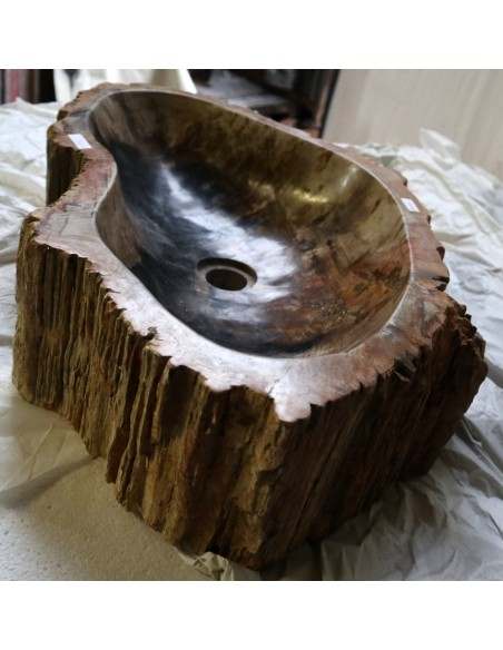 Lavandino in pietra di legno fossile cm 64x42x15 lavabo sink fossili nero marrone
