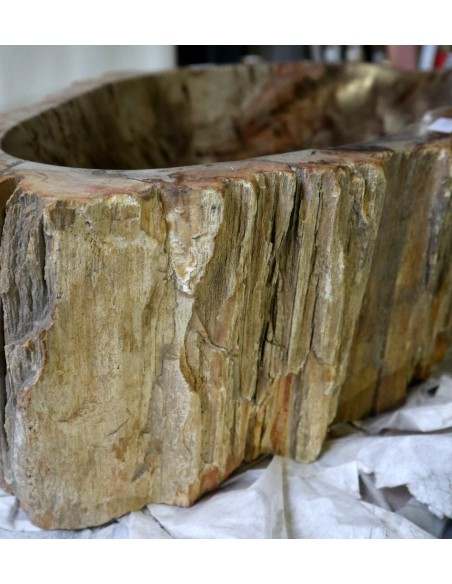 Lavandino in pietra di legno fossile cm 64x42x15 lavabo sink fossili nero marrone