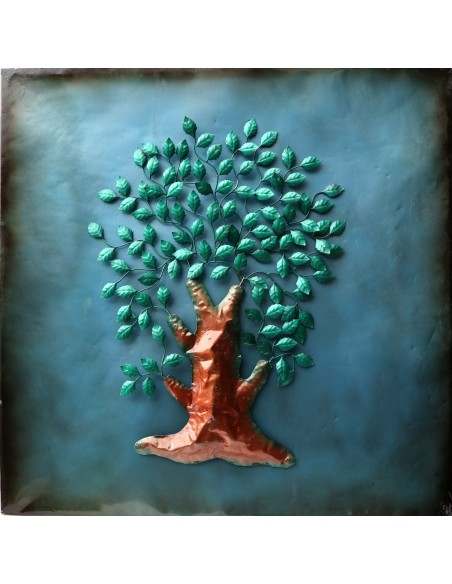 quadro dipinto in metallo Albero della vita cm 100x100