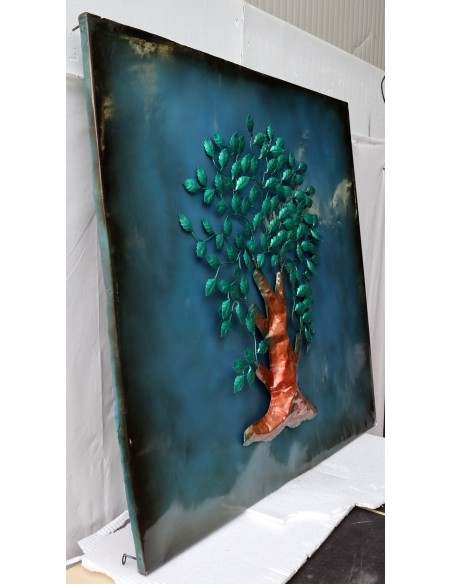 quadro dipinto in metallo Albero della vita cm 100x100