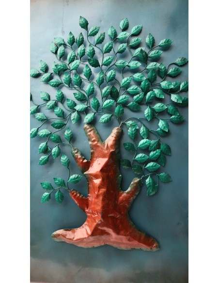 quadro dipinto in metallo Albero della vita cm 100x100