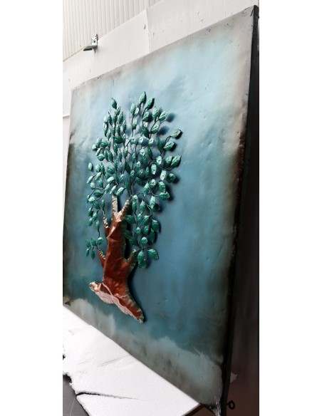 quadro dipinto in metallo Albero della vita cm 100x100