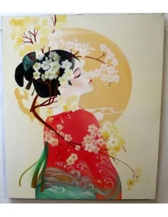 Quadro dipinto in stile giapponese geisha cm120x90... 2