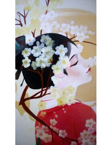 Quadro dipinto in stile giapponese geisha...