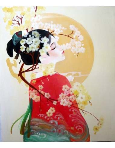 Quadro dipinto in stile giapponese geisha...