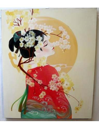 Quadro dipinto in stile giapponese geisha...