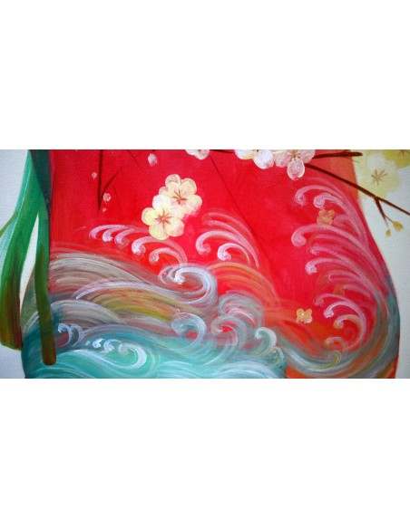 Quadro dipinto in stile giapponese geisha cm120x90 samurai manga