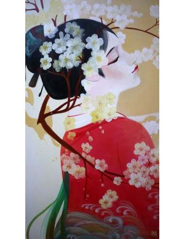 Quadro dipinto in stile giapponese geisha...