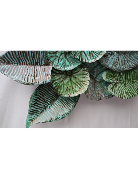 Pannello floreale edere vegetale in metallo creato e colorato mano cm 90x60x9 banano edera fiori arte opera