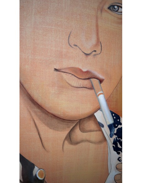 Quadro dipinto in stile giapponese antico cm120x90 samurai manga