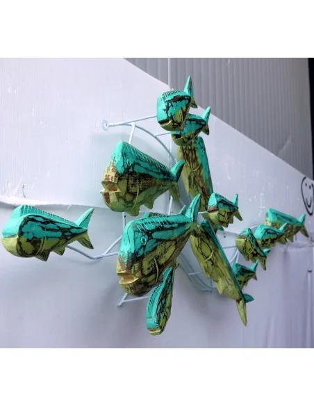 Pannello marino in metallo e legno pesci Lampuga cm 100x40x15 marino pesci