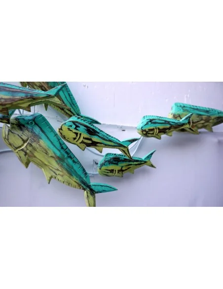 Pannello marino in metallo e legno pesci Lampuga cm 100x40x15 marino pesci