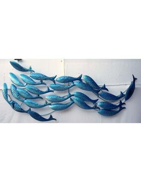Pannello marino in metallo creato e colorato mano cm 110x50x6 marino pesci blu