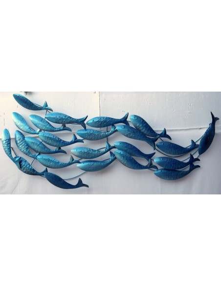 Pannello marino in metallo creato e colorato mano cm 110x50x6 marino pesci blu