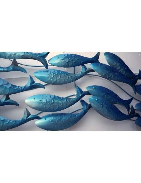 Pannello marino in metallo creato e colorato mano cm 110x50x6 marino pesci blu