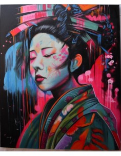 Quadro dipinto in stile giapponese geisha cm120x100... 2