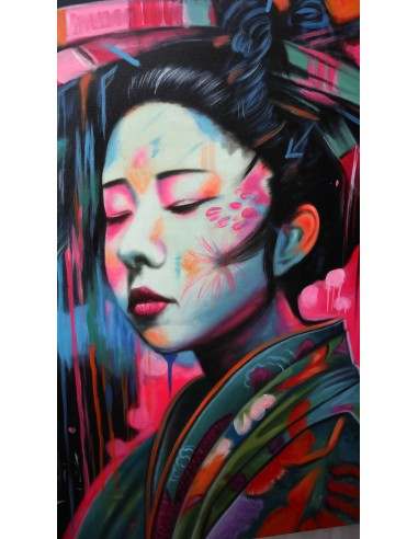 Quadro dipinto in stile giapponese geisha...