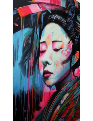Quadro dipinto in stile giapponese geisha...