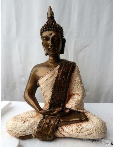Buddha Thai in resina color oro veste bianca...
