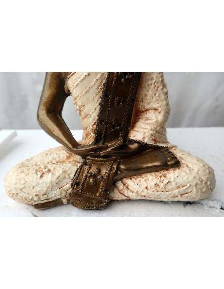 Buddha Thai in resina color oro veste bianca realizzato a mano cm 22x10x28h