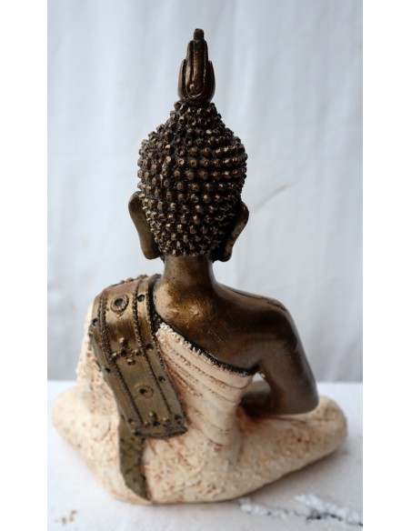 Buddha Thai in resina color oro veste bianca realizzato a mano cm 22x10x28h