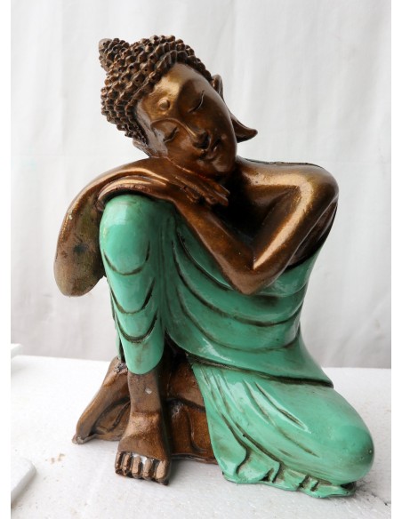 Buddha relax in resina veste color TURCHESE realizzato a mano cm 21x12x27 h sx