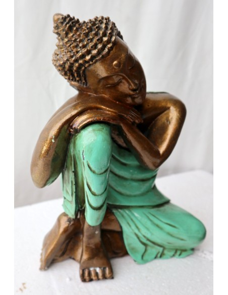 Buddha relax in resina veste color TURCHESE realizzato a mano cm 21x12x27 h sx