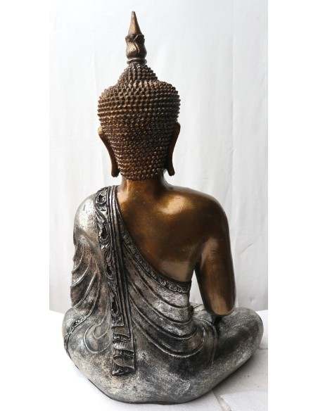Buddha Thai in resina colorata veste argento dipinta a mano cm 46x27x68h anticata