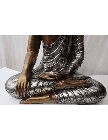 Buddha Thai in resina colorata veste argento dipinta a mano cm 46x27x68h anticata
