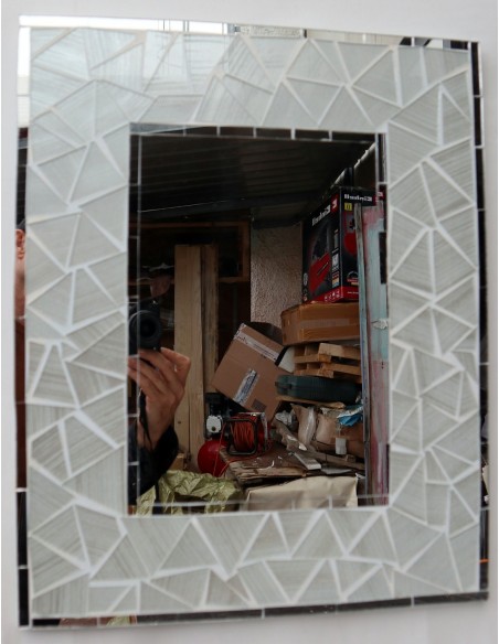 Specchio in legno mosaico di vetro cm 50x40 grigio argento a rombi