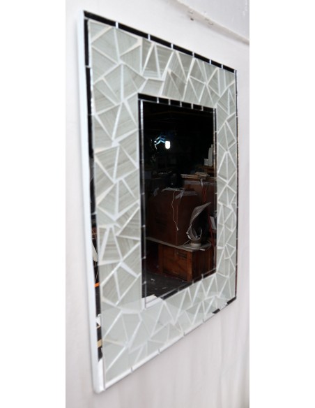 Specchio in legno mosaico di vetro cm 50x40 grigio argento a rombi