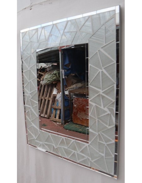 Specchio in legno mosaico di vetro cm 50x40 grigio argento a rombi