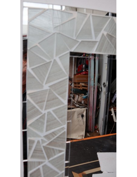 Specchio in legno mosaico di vetro cm 50x40 grigio argento a rombi