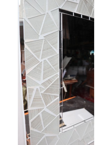 Specchio in legno mosaico di vetro cm 50x40 grigio argento a rombi