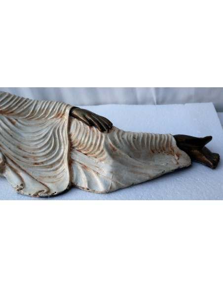Buddha sdraiato in resina veste color bianca crema realizzato a mano cm 58x15x17h h