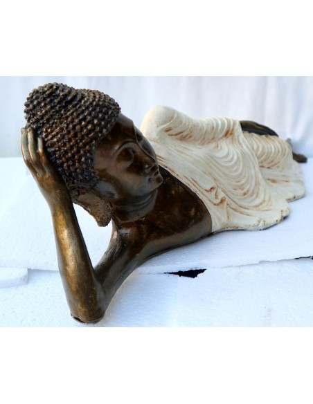 Buddha sdraiato in resina veste color bianca crema realizzato a mano cm 58x15x17h h